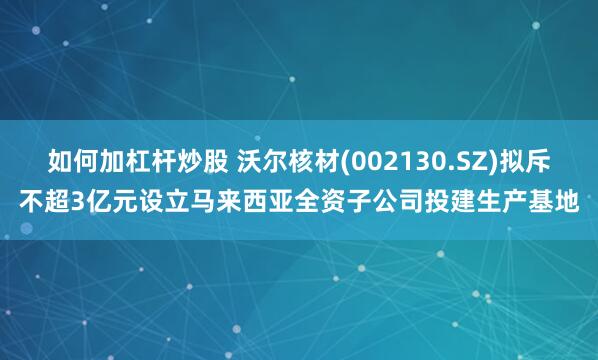 如何加杠杆炒股 沃尔核材(002130.SZ)拟斥不超3亿元设立马来西亚全资子公司投建生产基地