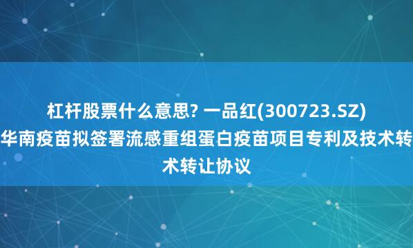 杠杆股票什么意思? 一品红(300723.SZ)子公司华南疫苗拟签署流感重组蛋白疫苗项目专利及技术转让协议