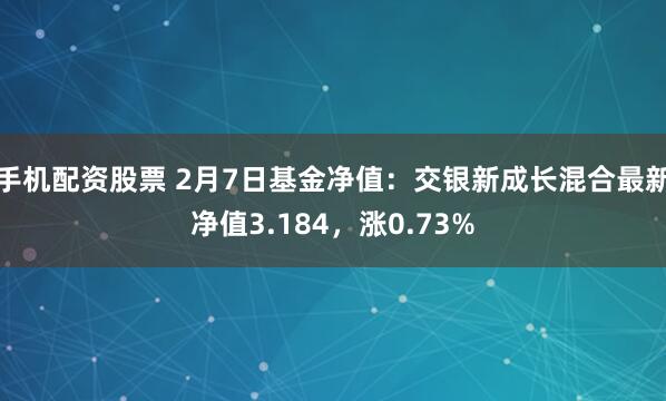 手机配资股票 2月7日基金净值：交银新成长混合最新净值3.184，涨0.73%